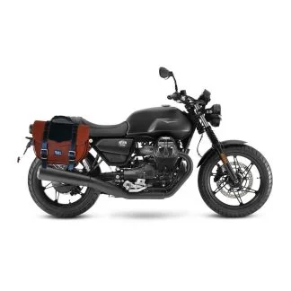 Panniers for Moto Guzzi V7 850 2021-25, pair of CLASSIC in Leather and Black side bags