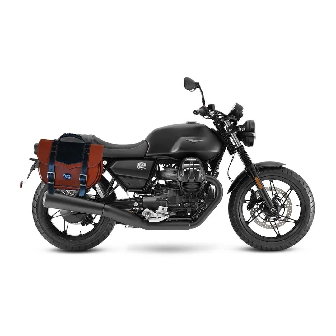 Borse laterali per Moto Guzzi V7 850 2021-25, coppia di borse CLASSIC in Cuoio e Nera