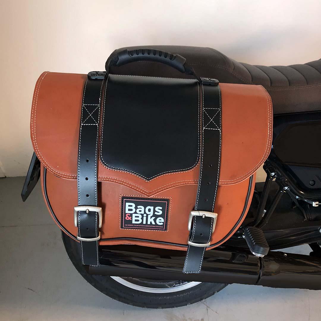 Panniers for Moto Guzzi V7 850 2021-25, pair of CLASSIC in Leather and Black side bags - Image 2