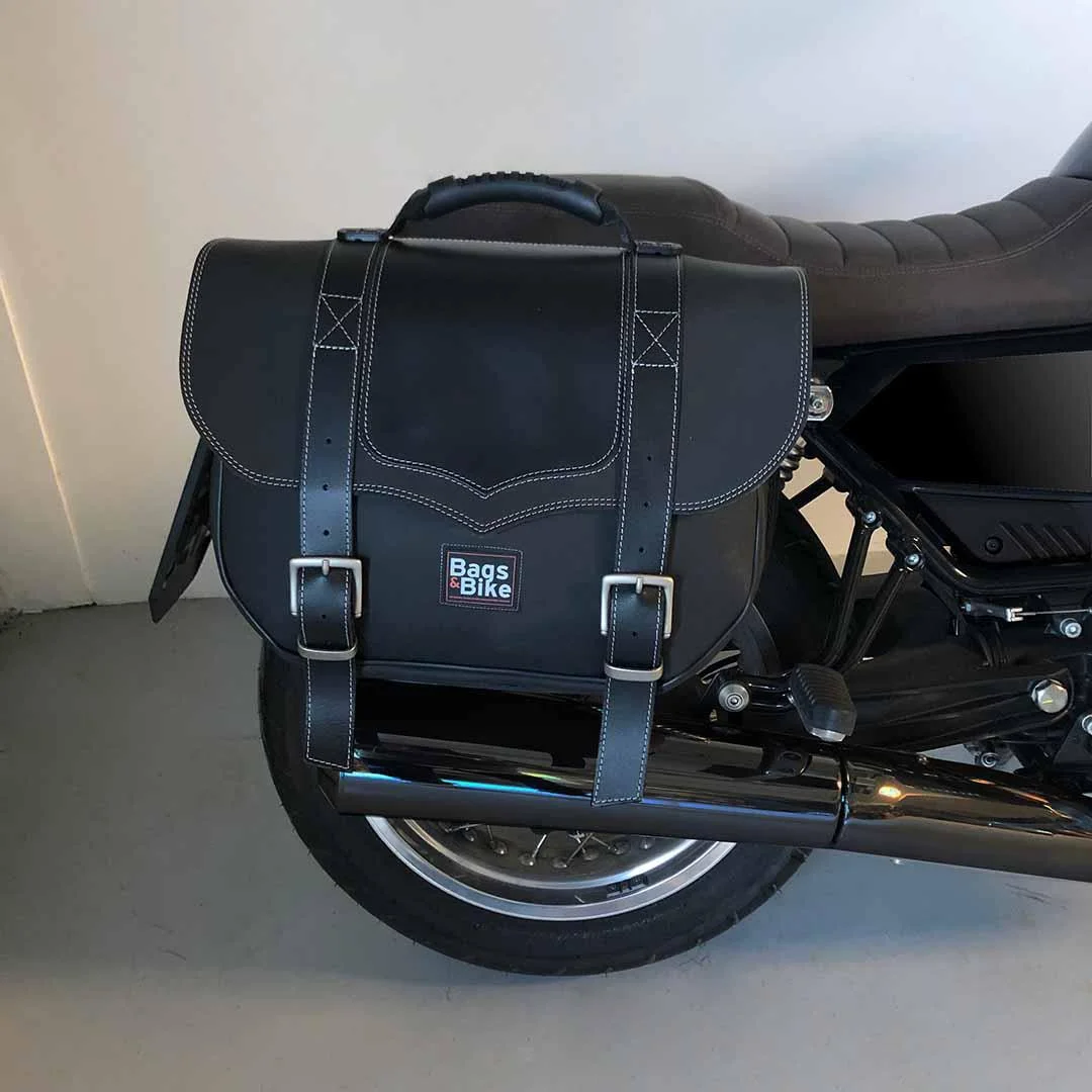 Panniers for Moto Guzzi V7 850 2021-25, pair of CLASSIC in Black side bags - Image 2