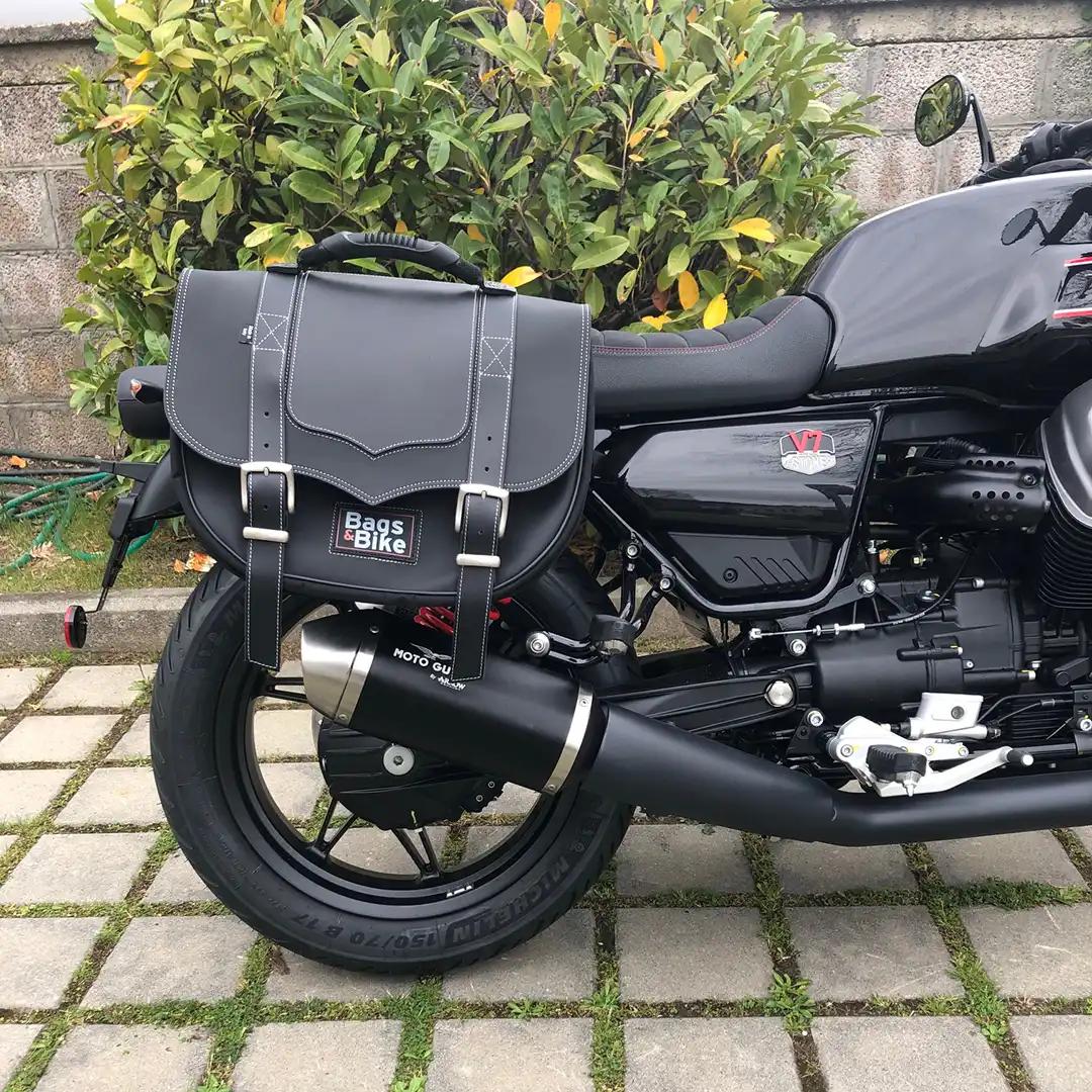 Panniers for Moto Guzzi V7 Special Edition, pair of CLASSIC in Black side bags - Image 3