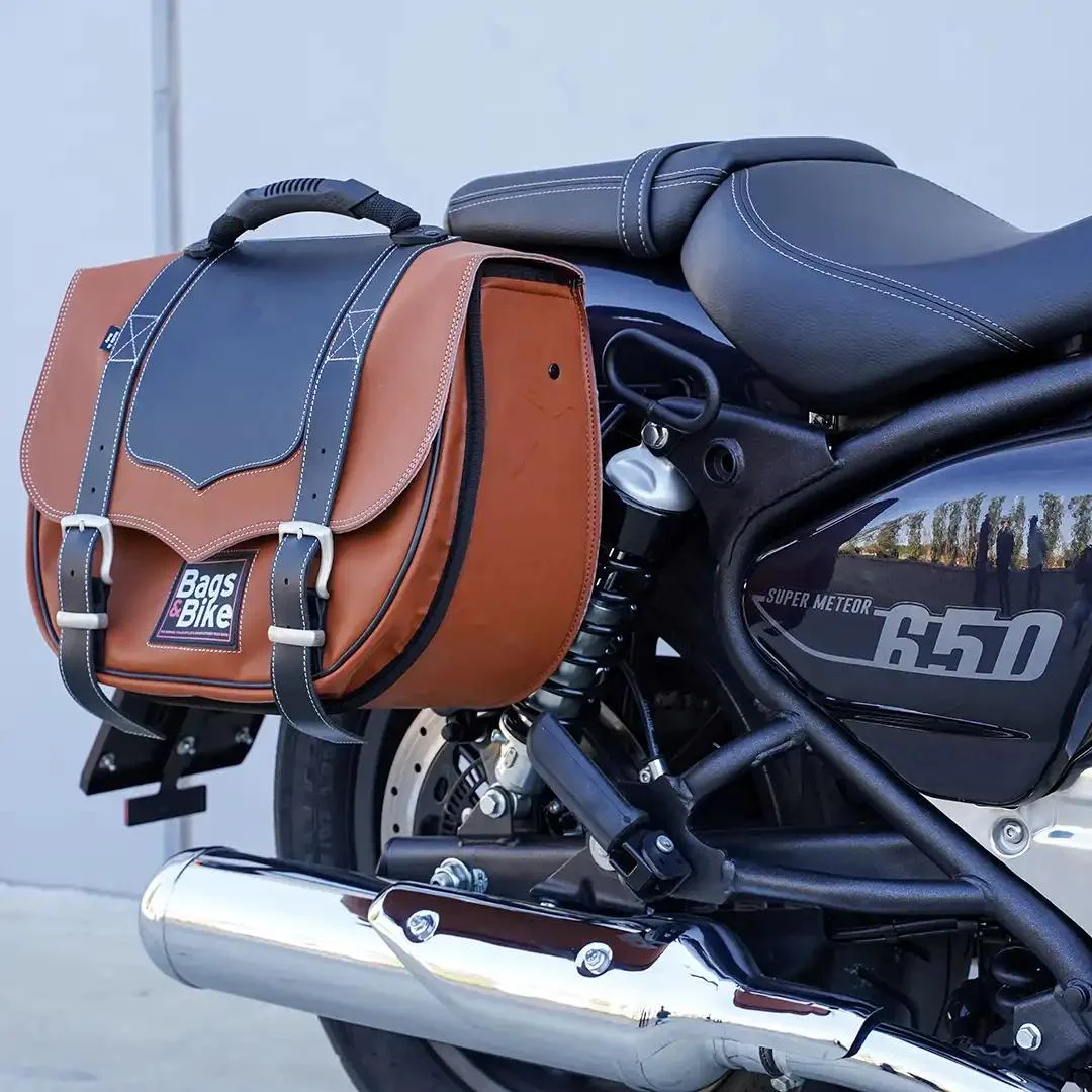 Borse laterali per Royal Enfield Super Meteor 650, coppia di borse CLASSIC in Cuoio - immagine 2