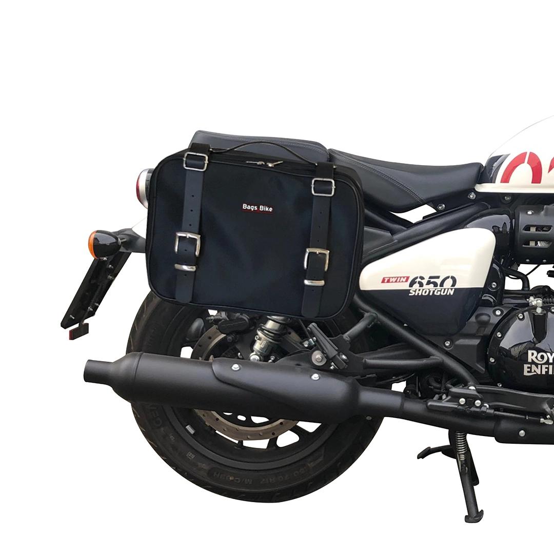 Panniers for Royal Enfield Shotgun, pair of CLASSIC in Leather and Black side bags - Image 2