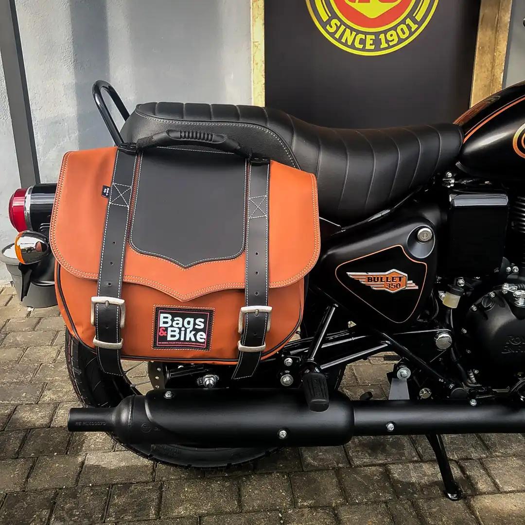 Panniers for Royal Enfield Bullet 350, pair of CLASSIC in Leather and Black side bags - Image 3
