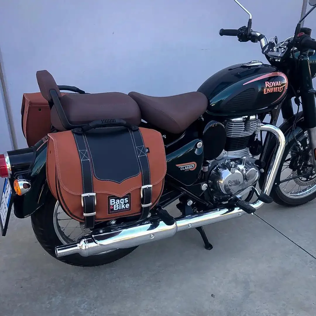 Panniers for Royal Enfield Classic 350, pair of CLASSIC in Leather and Black side bags - Image 2