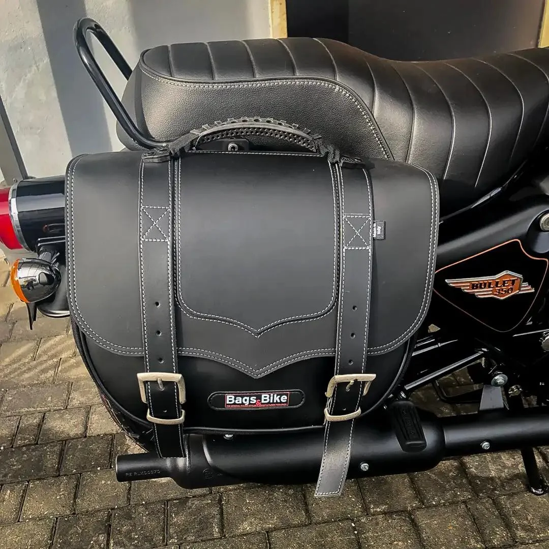 Borse laterali per Royal Enfield Bullet 350, coppia di borse CLASSIC in Nera - immagine 2