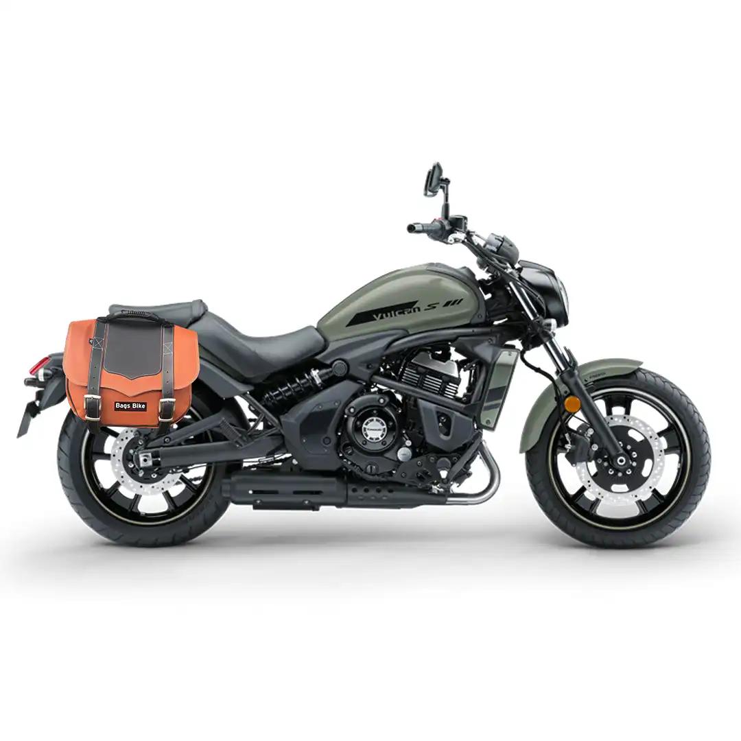 Panniers for Kawasaki Vulcan 650, pair of CLASSIC in Leather and Black side bags - Image 2