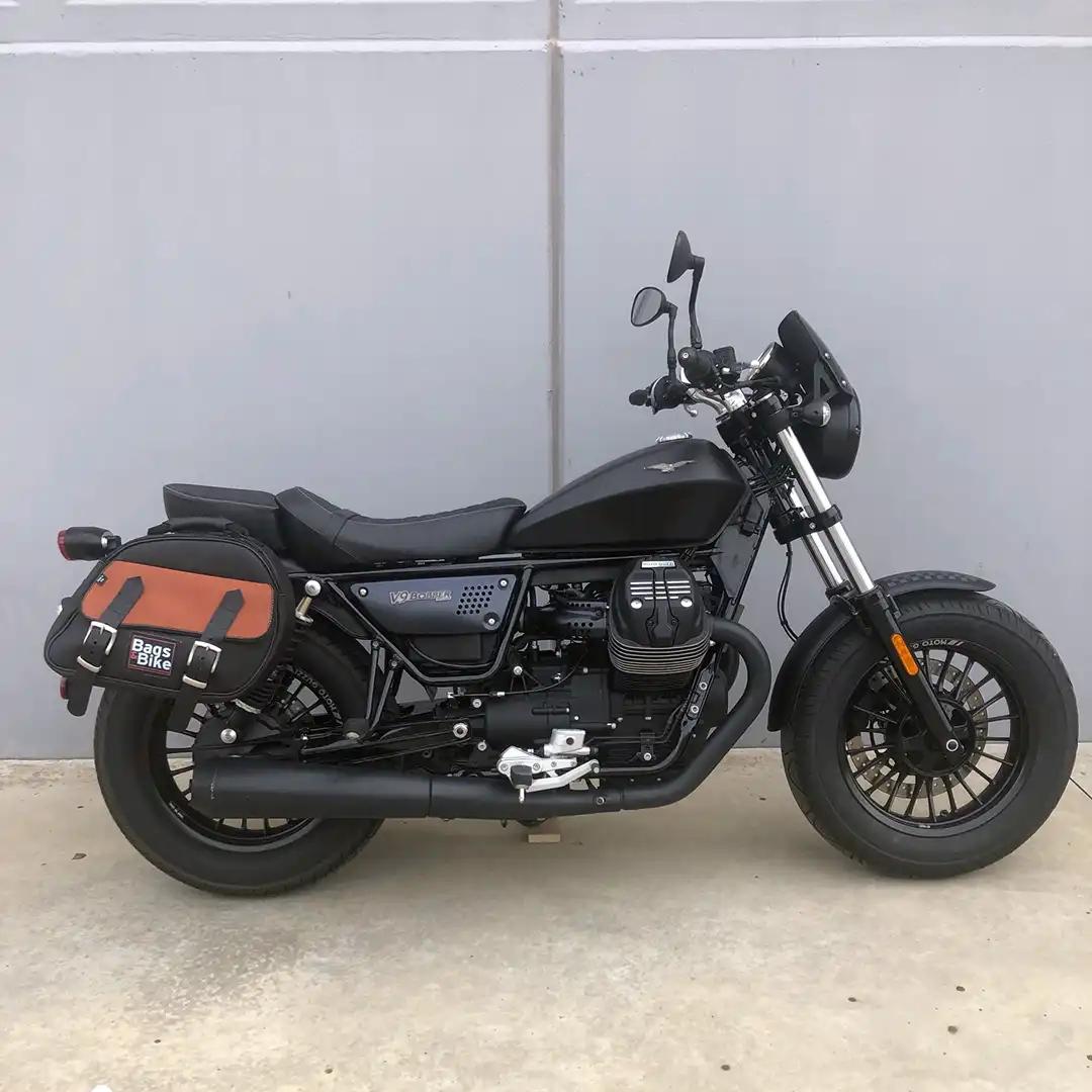 Panniers for Moto Guzzi Bobber, pair of EXPLORER in Black and Leather side bags