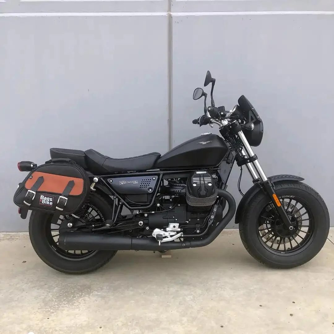 Borse laterali per Moto Guzzi Bobber, coppia di borse EXPLORER in Nera e Cuoio