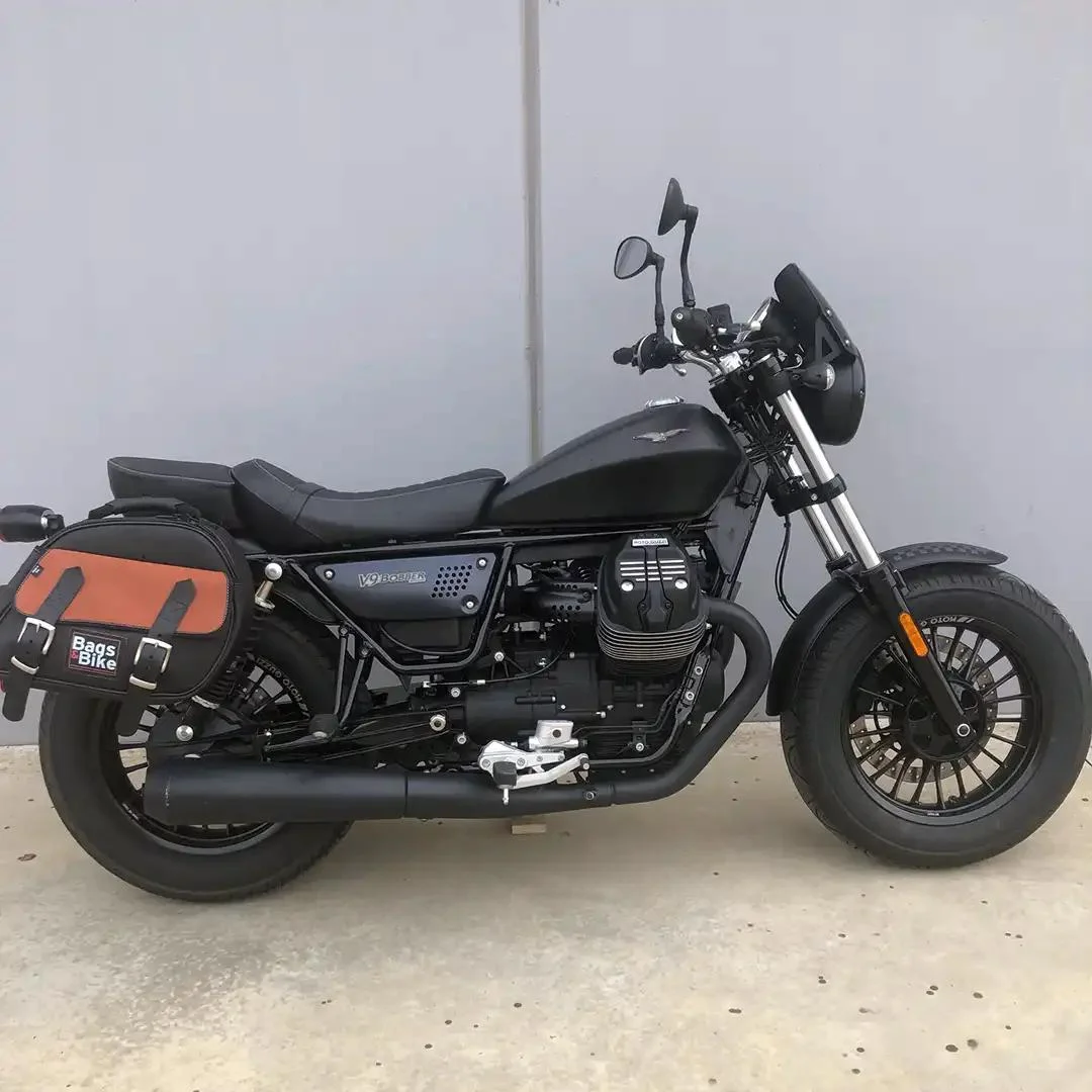 Borse laterali per Moto Guzzi Bobber, coppia di borse EXPLORER in Nera e Cuoio - immagine 4