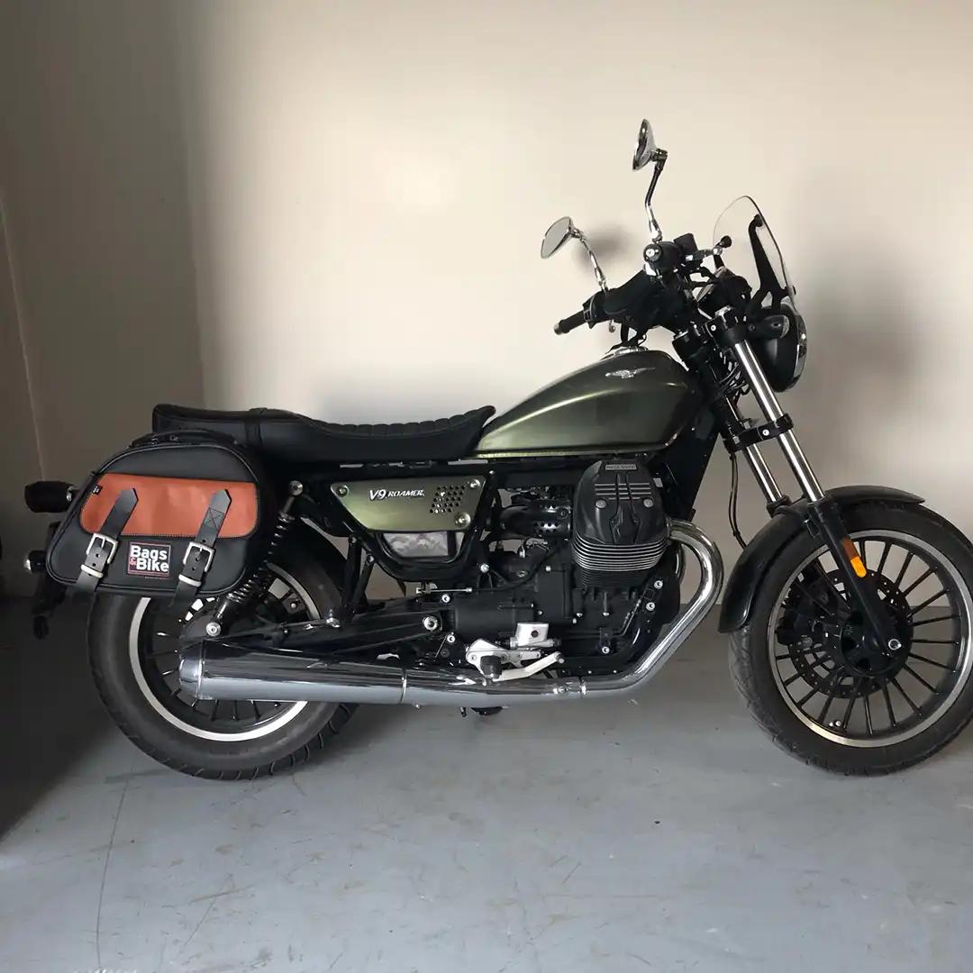 Panniers for Moto Guzzi Roamer, pair of EXPLORER in Black and Leather side bags