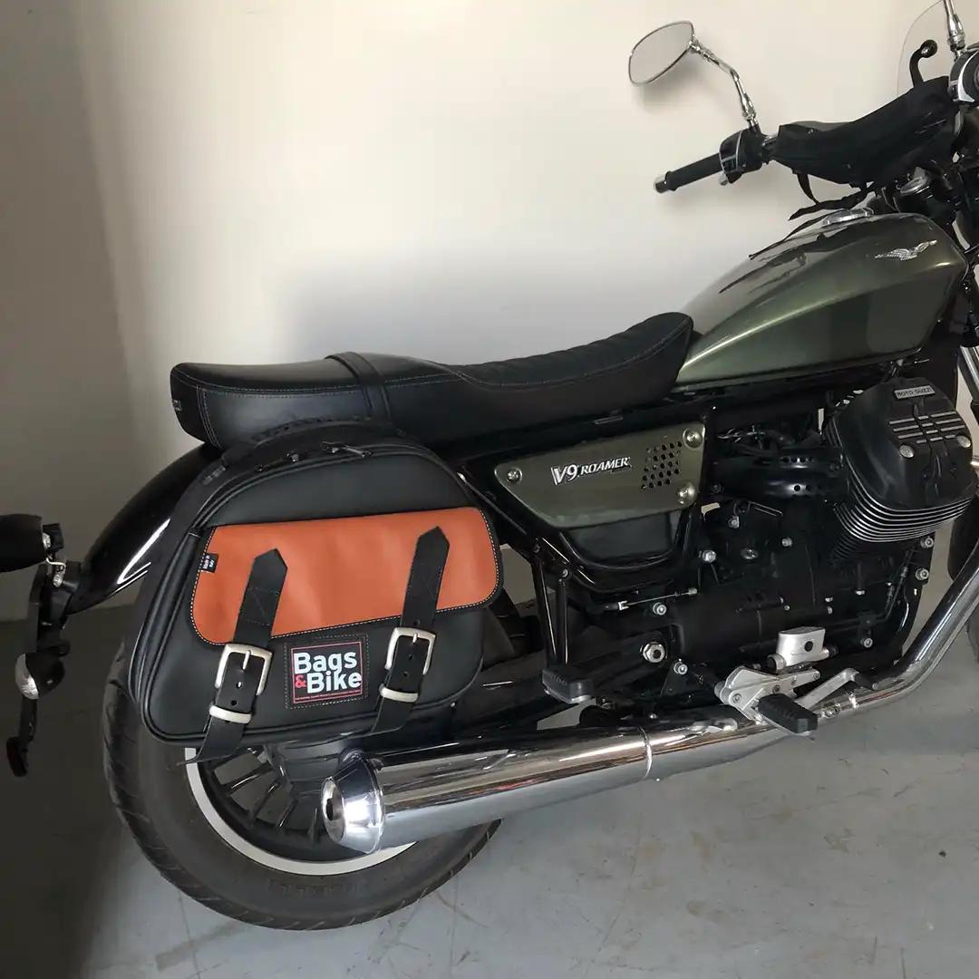 Panniers for Moto Guzzi Roamer, pair of EXPLORER in Black and Leather side bags - Image 2