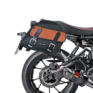 Panniers for Yamaha XSR 700, pair of EXPLORER in Black and Leather side bags