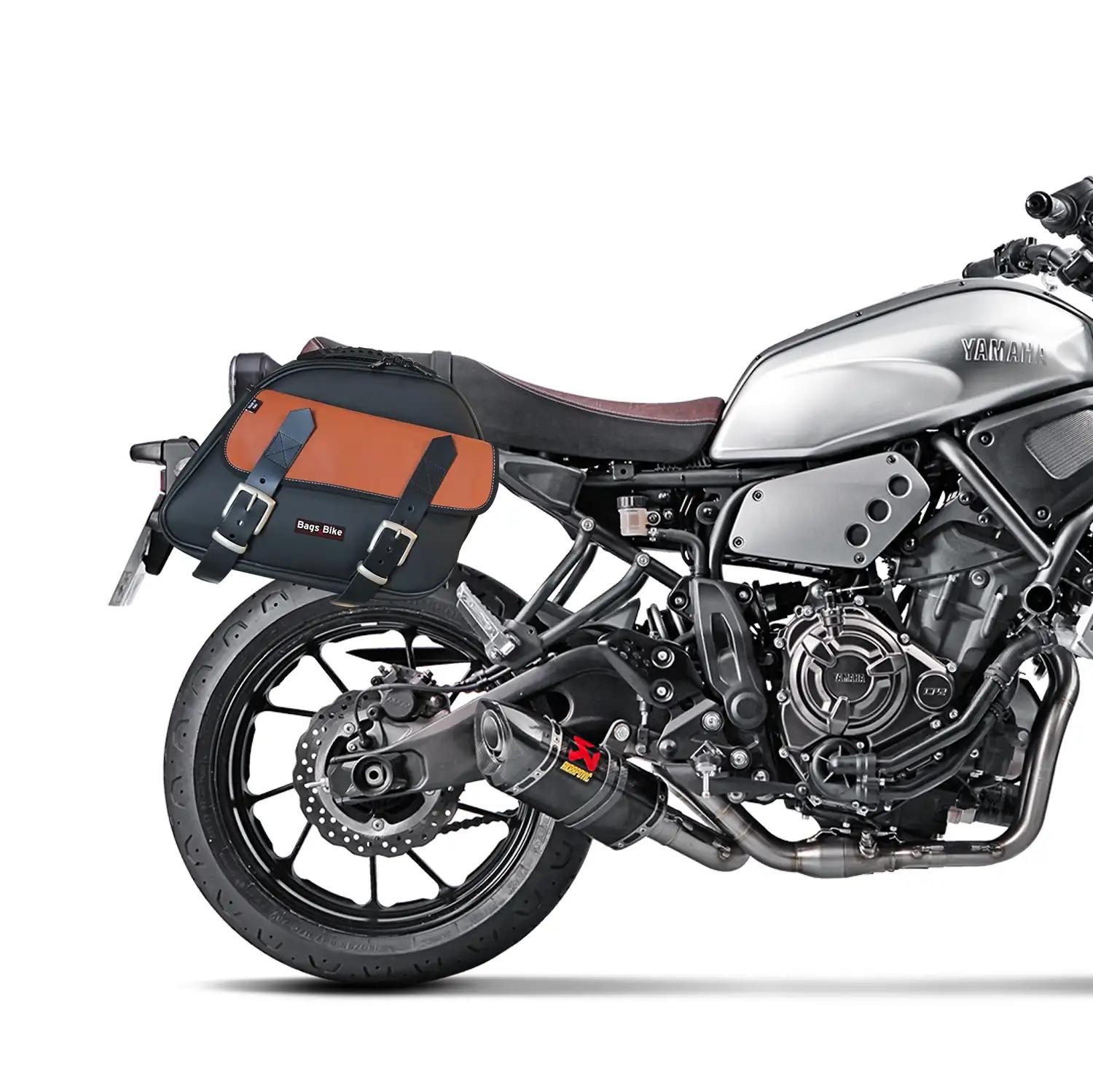 Panniers for Yamaha XSR 700, pair of EXPLORER in Black and Leather side bags - Image 3