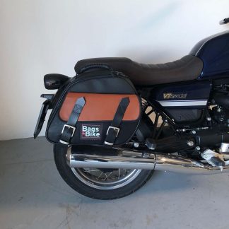 Panniers for Moto Guzzi V7 Special 2021/24, pair of EXPLORER in Black and Leather side bags
