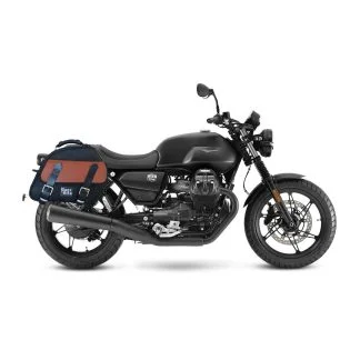 Panniers for Moto Guzzi V7 850 2021-25, pair of EXPLORER in Black and Leather side bags