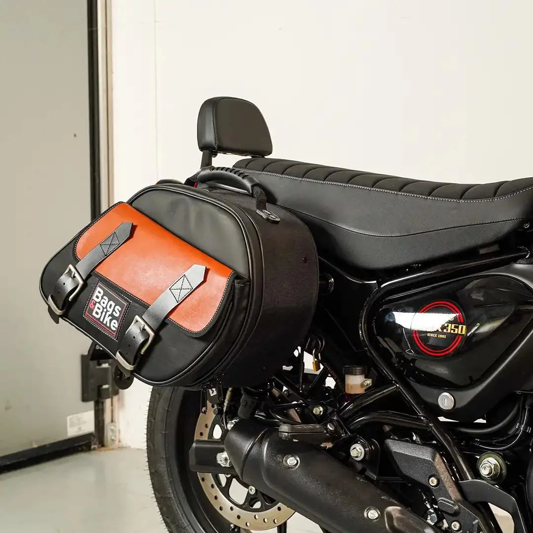 Borse laterali per Royal Enfield Hunter 350, coppia di borse EXPLORER in Nera e Cuoio - immagine 4