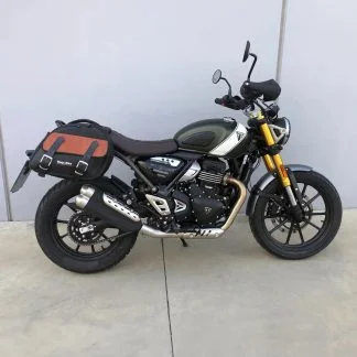 Panniers for Triumph Speed - Scrambler 400, pair of EXPLORER in Black and Leather side bags