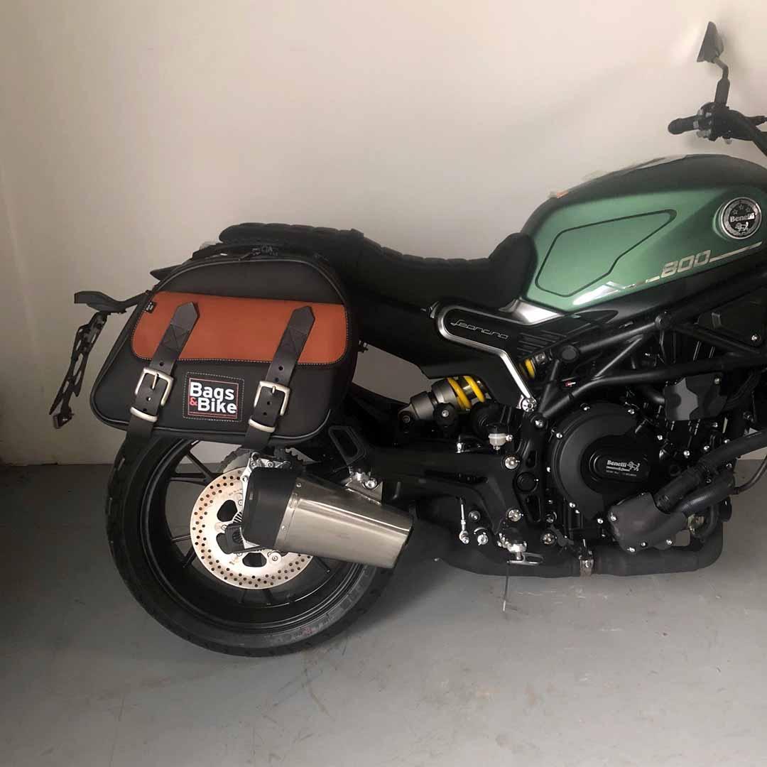 Panniers for Benelli Leoncino 800, pair of EXPLORER in Black and Leather side bags