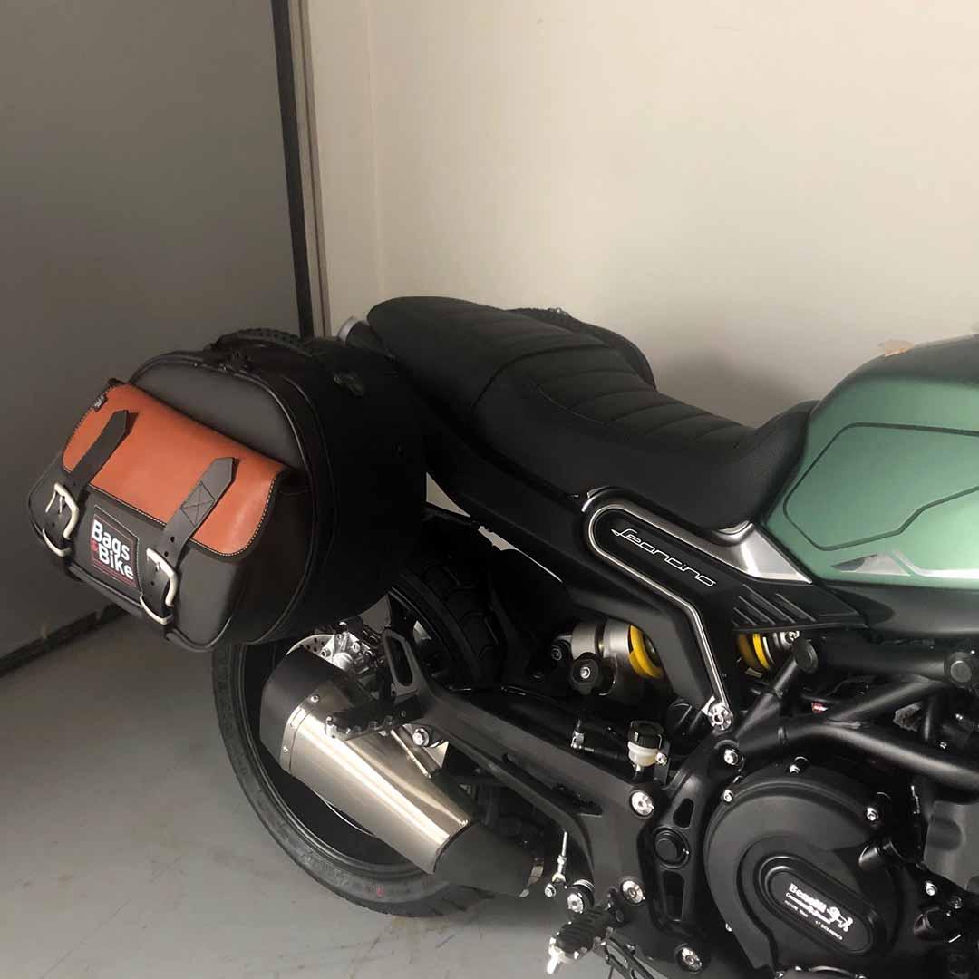 Panniers for Benelli Leoncino 800, pair of EXPLORER in Black and Leather side bags - Image 3