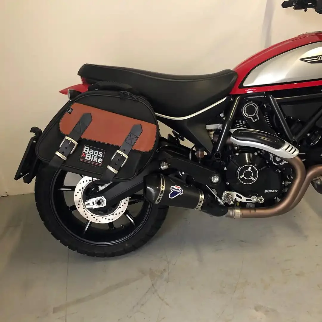 Panniers for Ducati Scrambler 2019/2022, pair of EXPLORER in Black and Leather side bags
