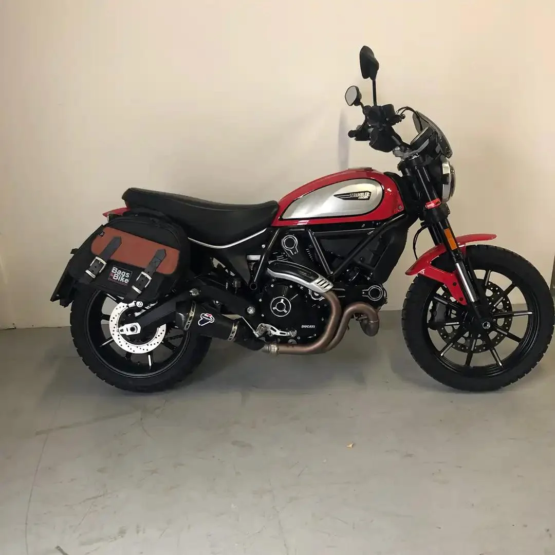 Panniers for Ducati Scrambler 2019/2022, pair of EXPLORER in Black and Leather side bags - Image 2