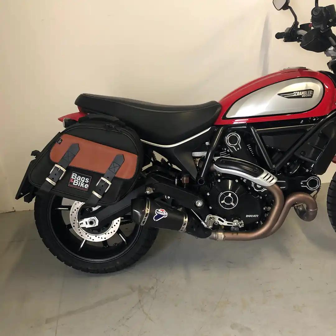 Panniers for Ducati Scrambler 2019/2022, pair of EXPLORER in Black and Leather side bags - Image 4