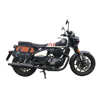 Panniers for Royal Enfield Shotgun, pair of EXPLORER in Black and Leather side bags