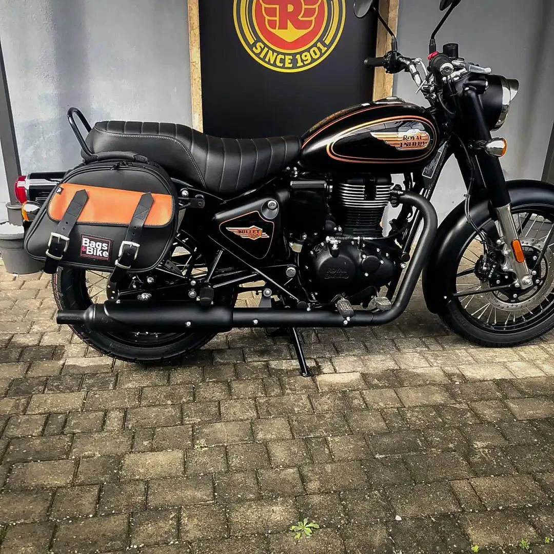 Borse laterali per Royal Enfield Bullet 350, coppia di borse EXPLORER in Nera e Cuoio