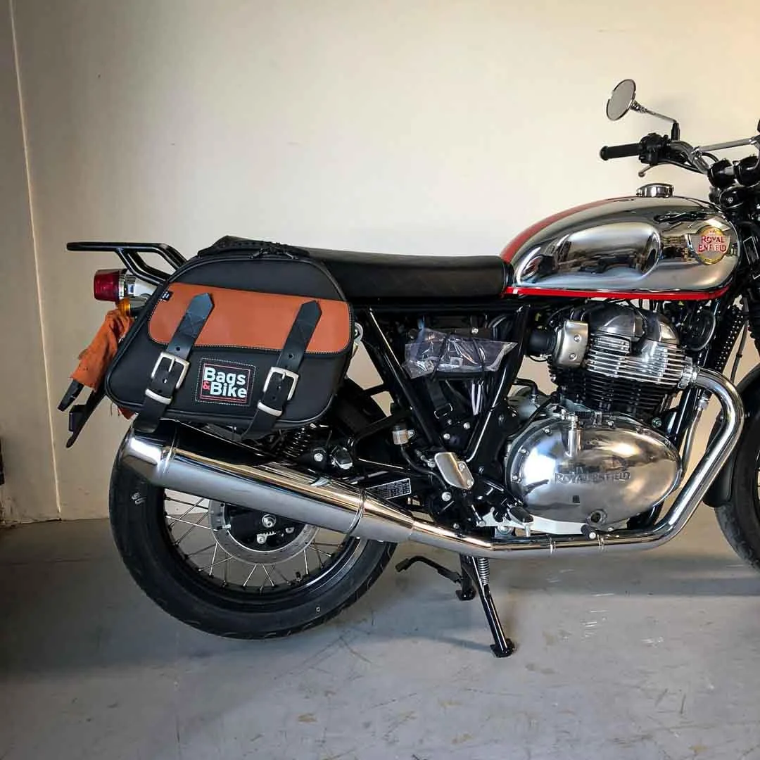 Borse laterali per Royal Enfield Interceptor Continental, coppia di borse EXPLORER in Nera e Cuoio