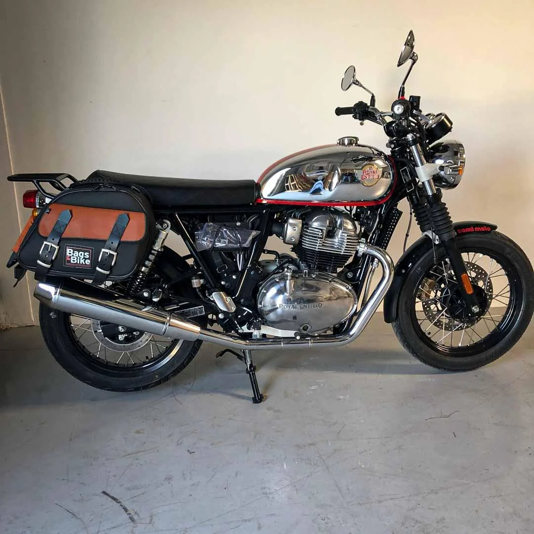 Borse laterali per Royal Enfield Interceptor Continental, coppia di borse EXPLORER in Nera e Cuoio - immagine 3