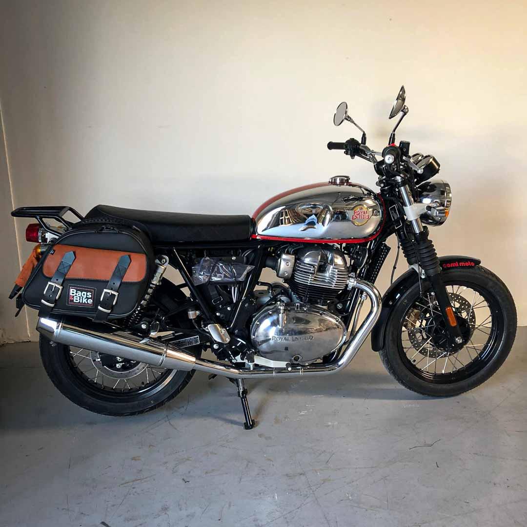 Panniers for Royal Enfield Interceptor Continental, pair of EXPLORER in Black and Leather side bags - Image 4