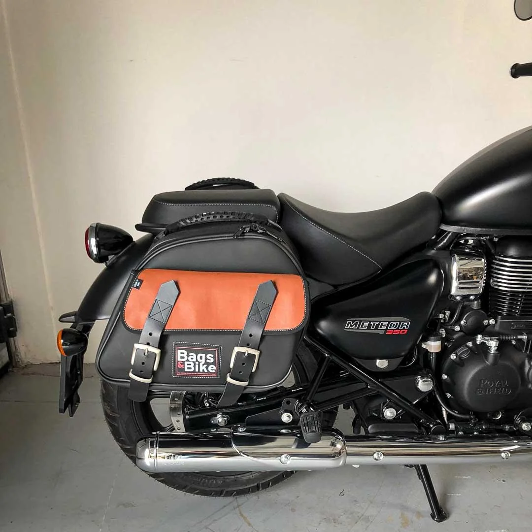 Borse laterali per Royal Enfield Meteor 350, coppia di borse EXPLORER in Nera e Cuoio