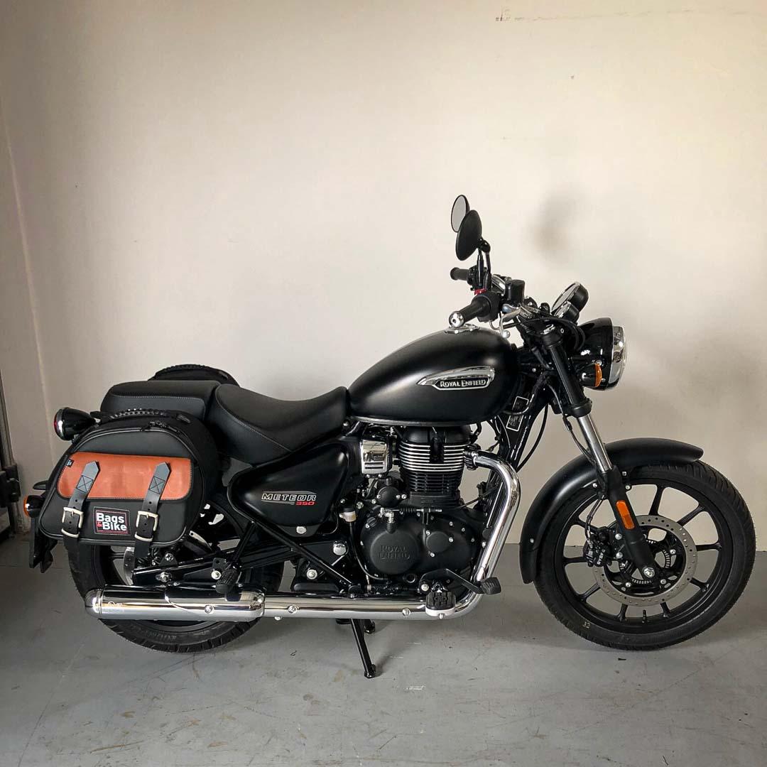 Panniers for Royal Enfield Meteor 350, pair of EXPLORER in Black and Leather side bags - Image 3