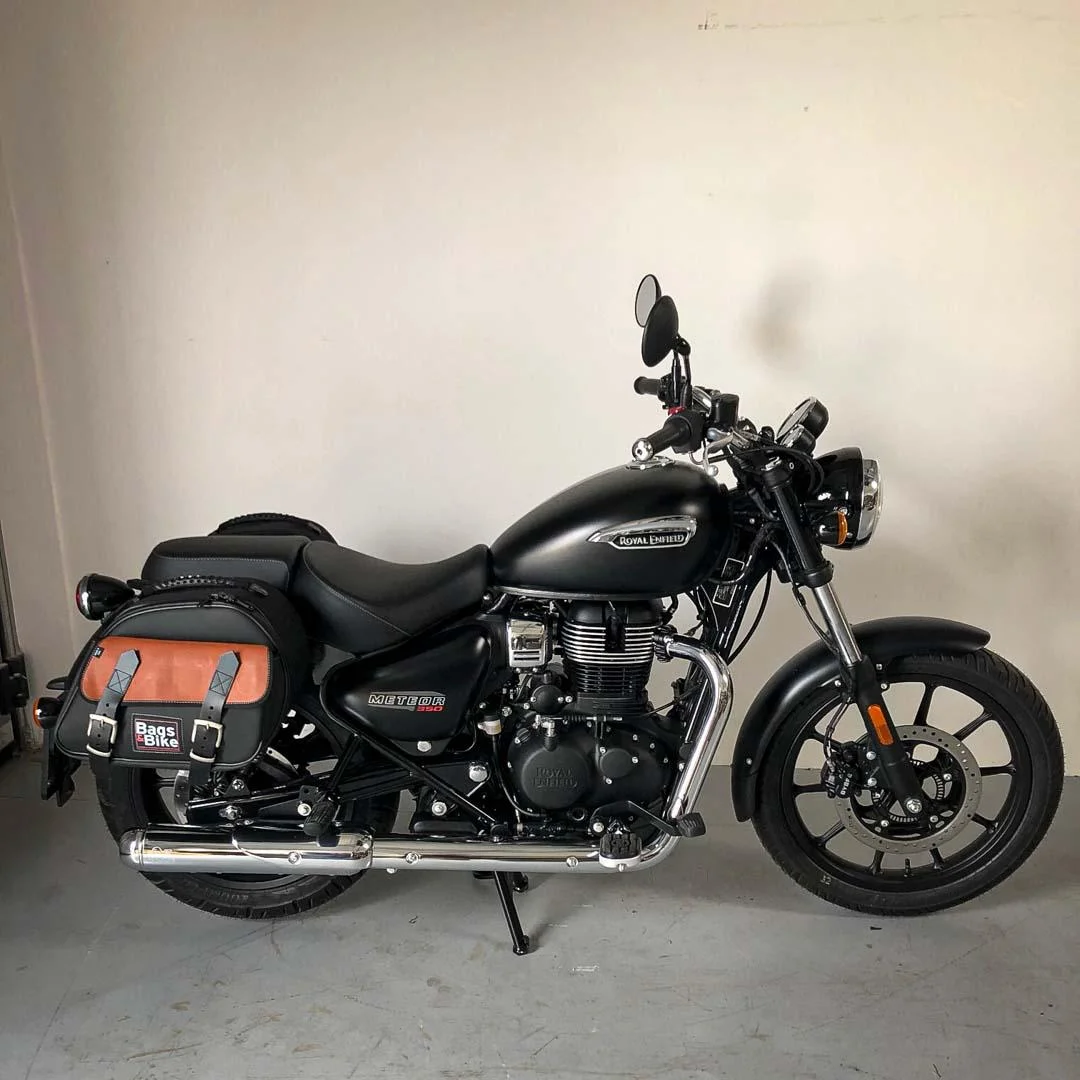 Borse laterali per Royal Enfield Meteor 350, coppia di borse EXPLORER in Nera e Cuoio - immagine 3