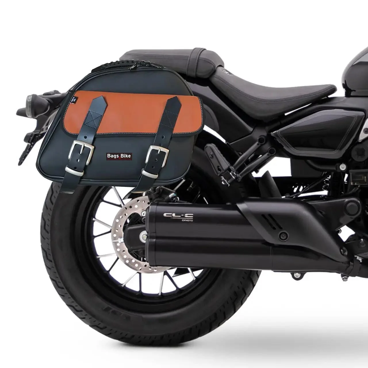 Panniers for Cfmoto CL450 C, pair of EXPLORER in Black and Leather side bags