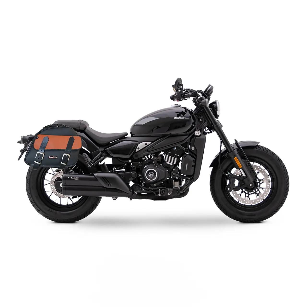 Panniers for Cfmoto CL450 C, pair of EXPLORER in Black and Leather side bags - Image 2