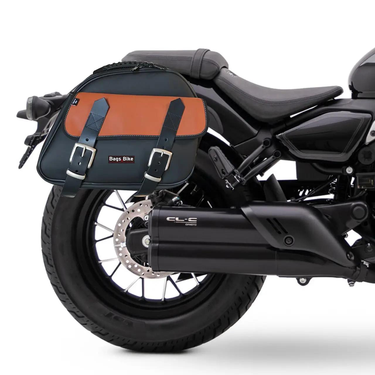 Panniers for Cfmoto CL450 C, pair of EXPLORER in Black and Leather side bags - Image 3
