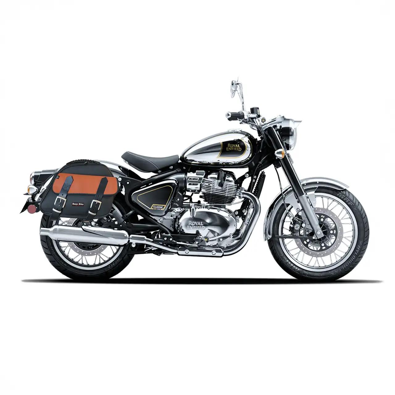 Panniers for Royal Enfield Classic 650, pair of EXPLORER in Black and Leather side bags - Image 3