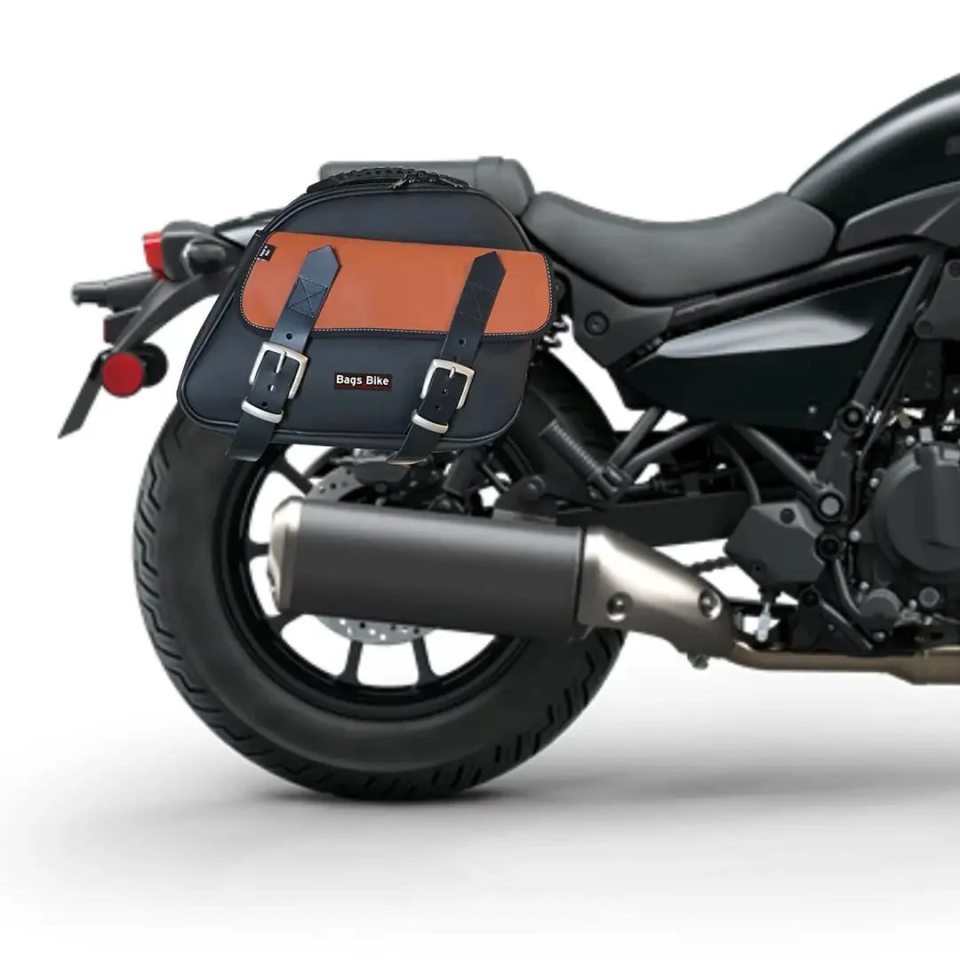 Panniers for Kawasaki Eliminator, pair of EXPLORER in Black and Leather side bags