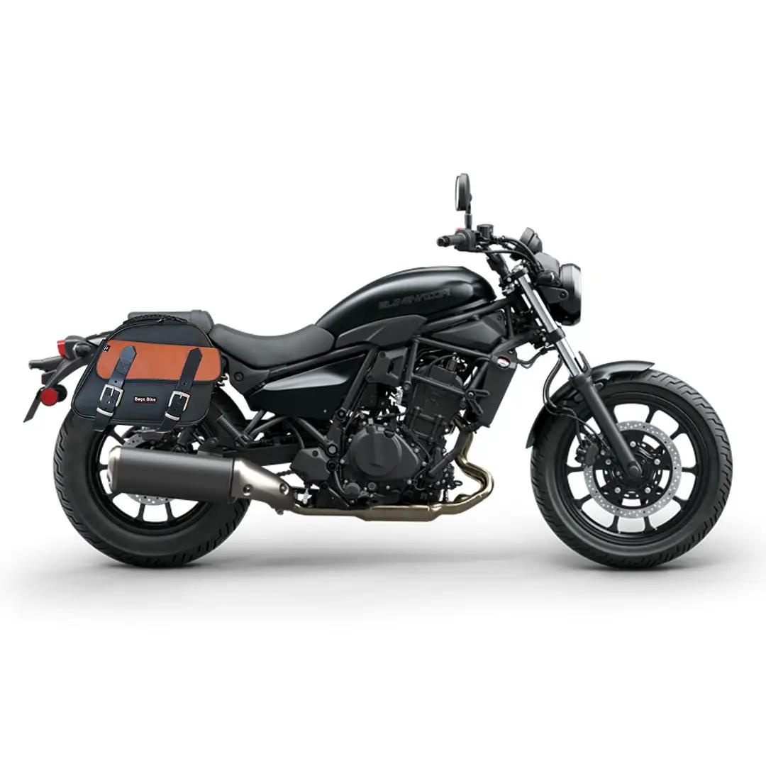 Panniers for Kawasaki Eliminator, pair of EXPLORER in Black and Leather side bags - Image 2