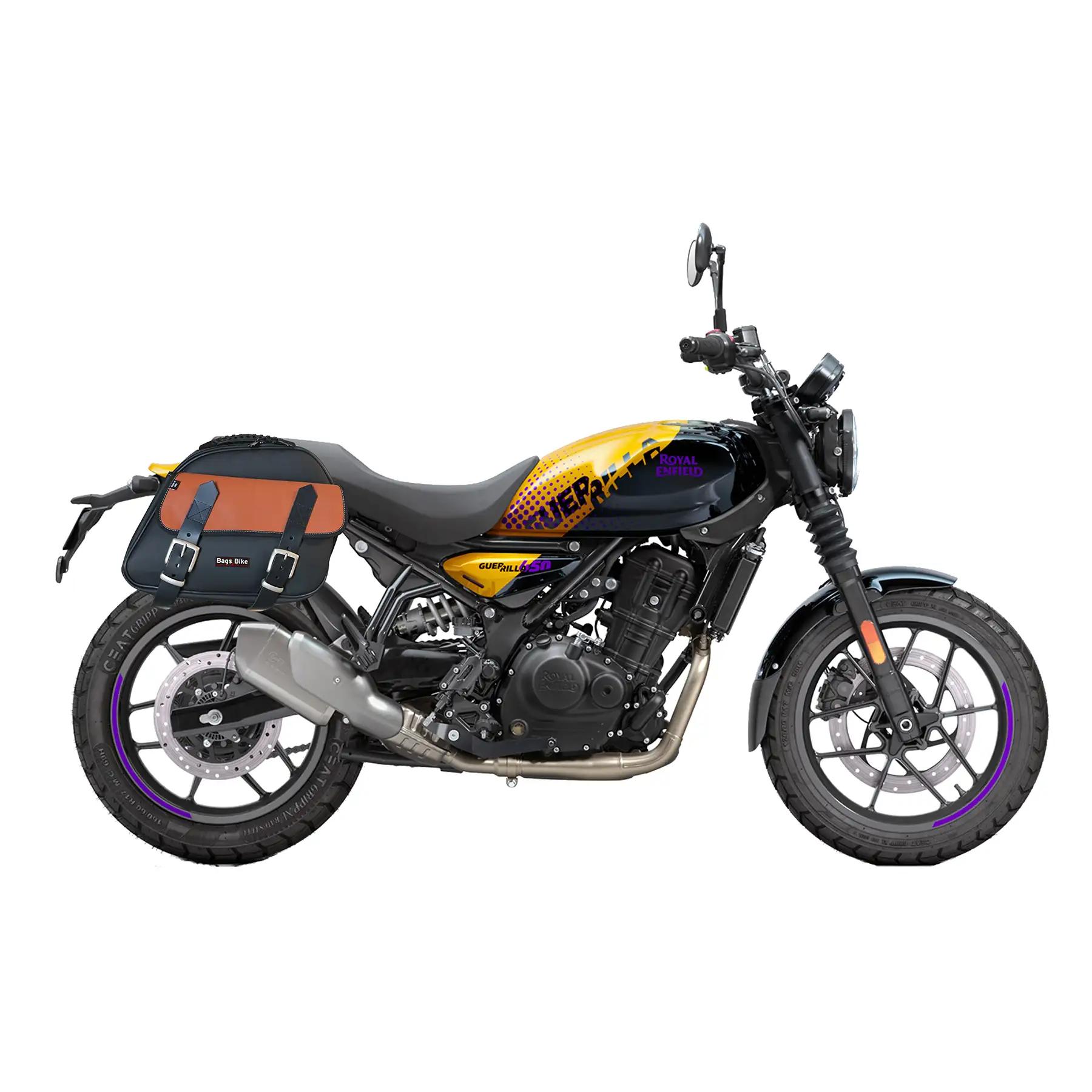 Panniers for Royal Enfield Guerrilla, pair of EXPLORER in Black and Leather side bags - Image 2