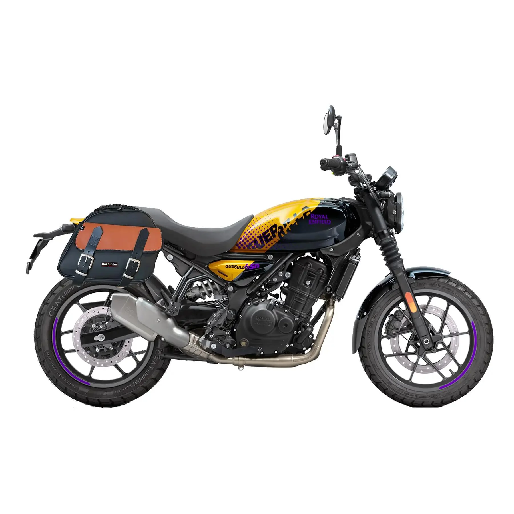 Borse laterali per Royal Enfield Guerrilla, coppia di borse EXPLORER in Nera e Cuoio - immagine 2