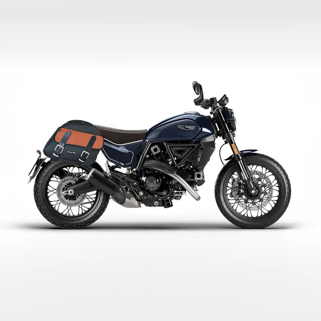 Panniers for Ducati Scrambler 800 2024, pair of EXPLORER in Black and Leather side bags