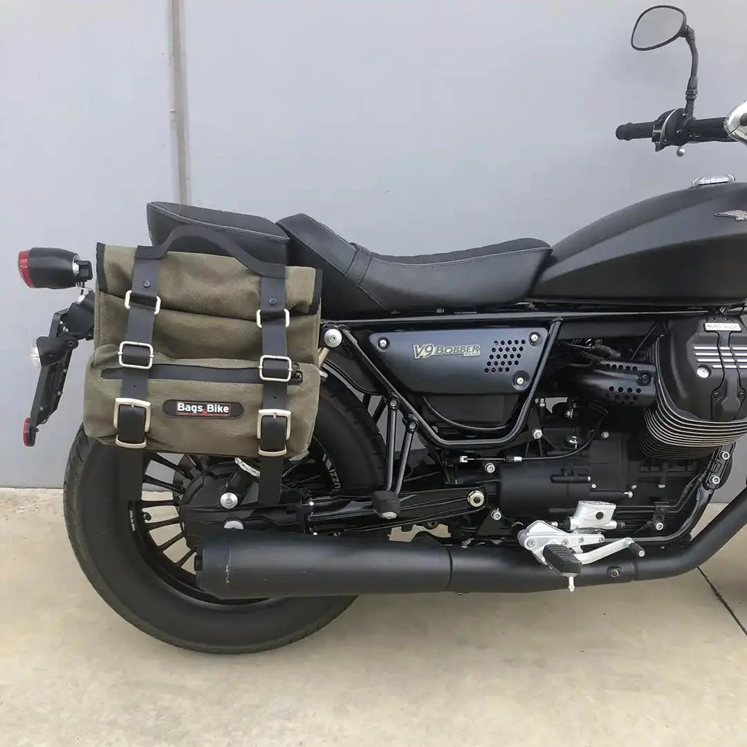 Borse laterali per Moto Guzzi Bobber, coppia di borse SAHARA in Verde - immagine 2