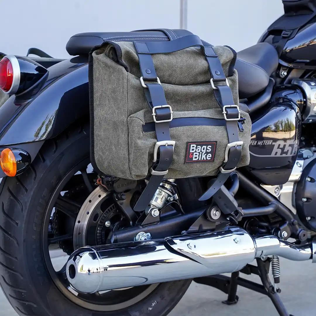 Panniers for Royal Enfield Super Meteor 650, pair of SAHARA in Green side bags - Image 2