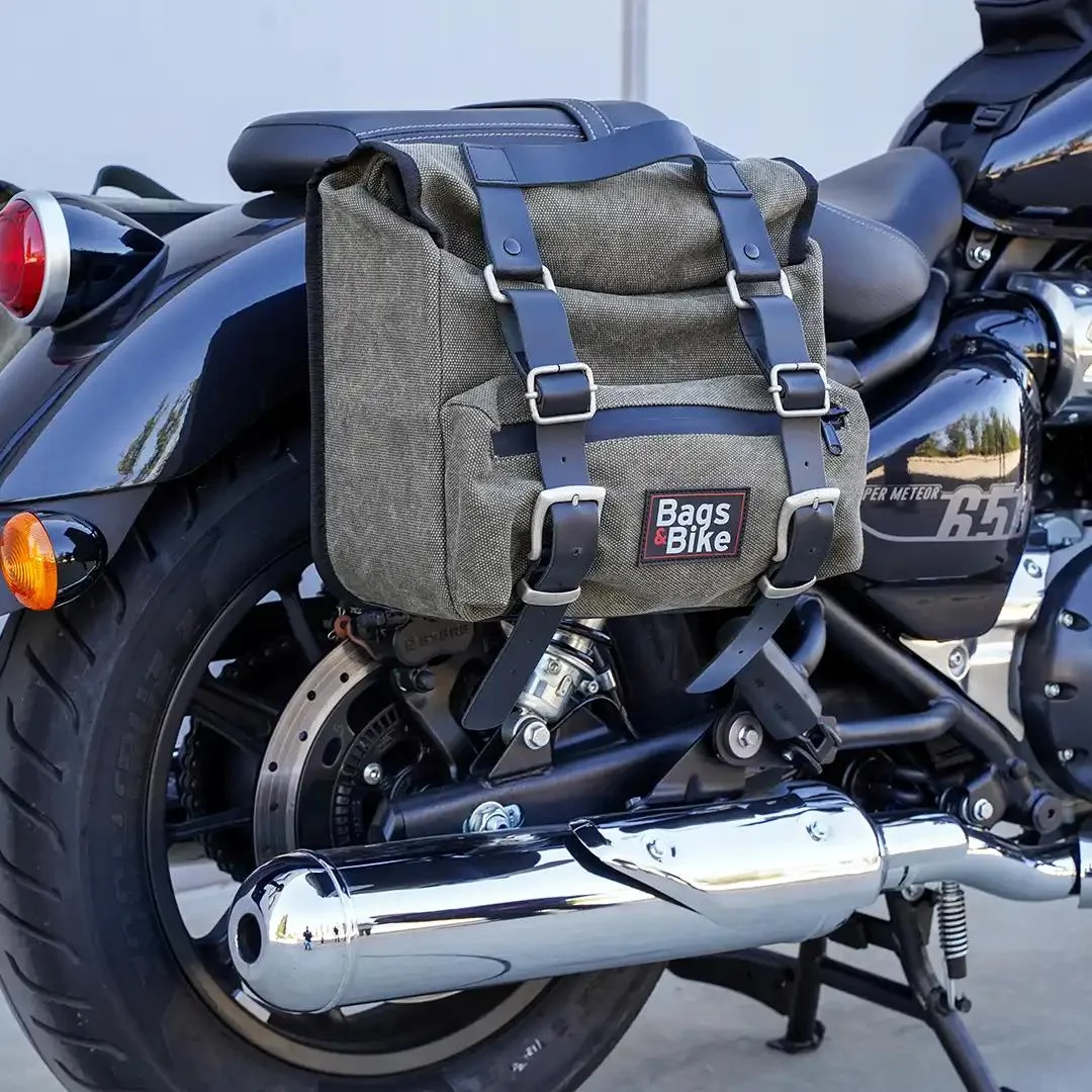 Borse laterali per Royal Enfield Super Meteor 650, coppia di borse SAHARA in Verde - immagine 2