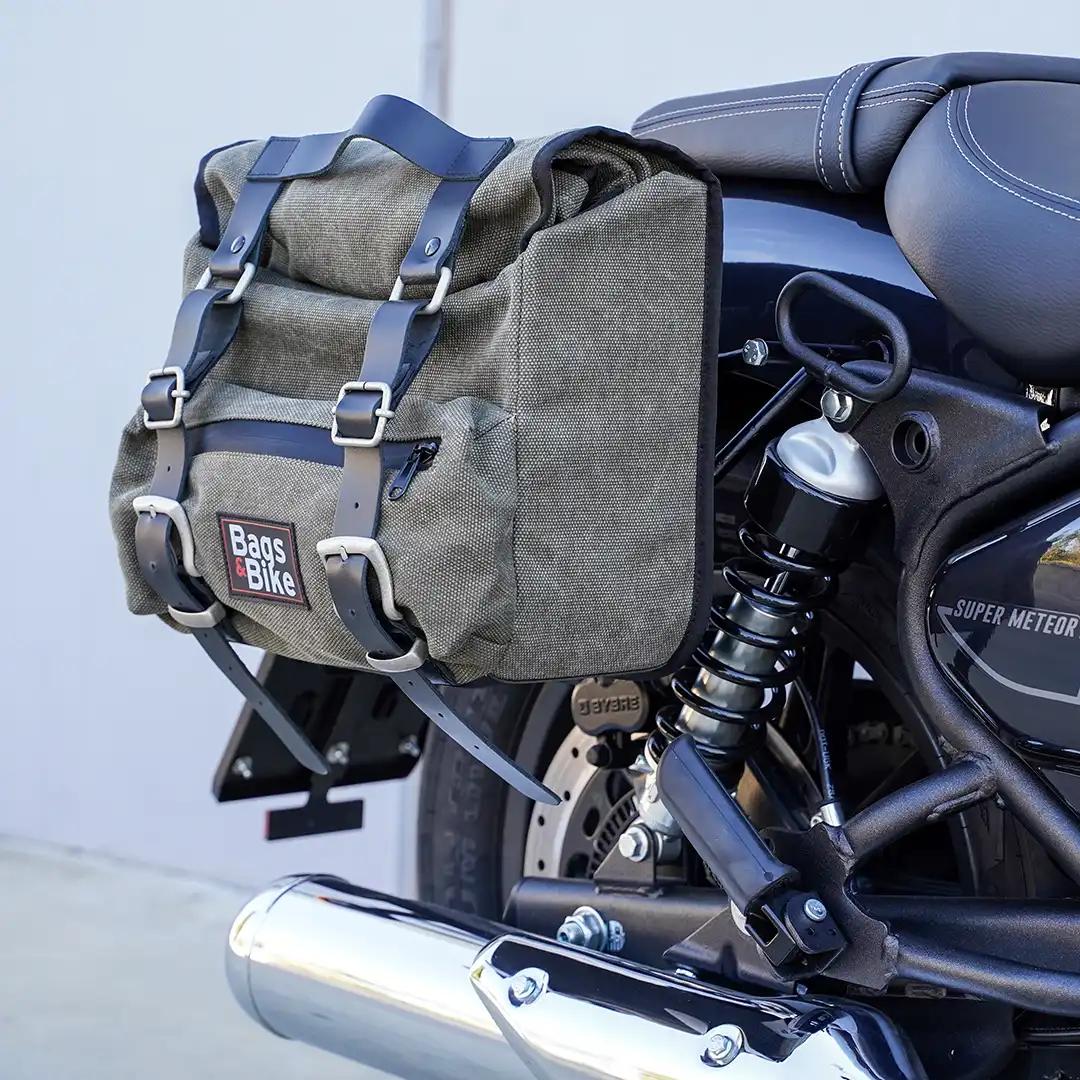 Panniers for Royal Enfield Super Meteor 650, pair of SAHARA in Green side bags - Image 3