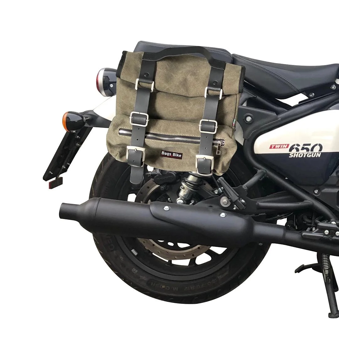 Borse laterali per Royal Enfield Shotgun, coppia di borse SAHARA in Verde - immagine 2