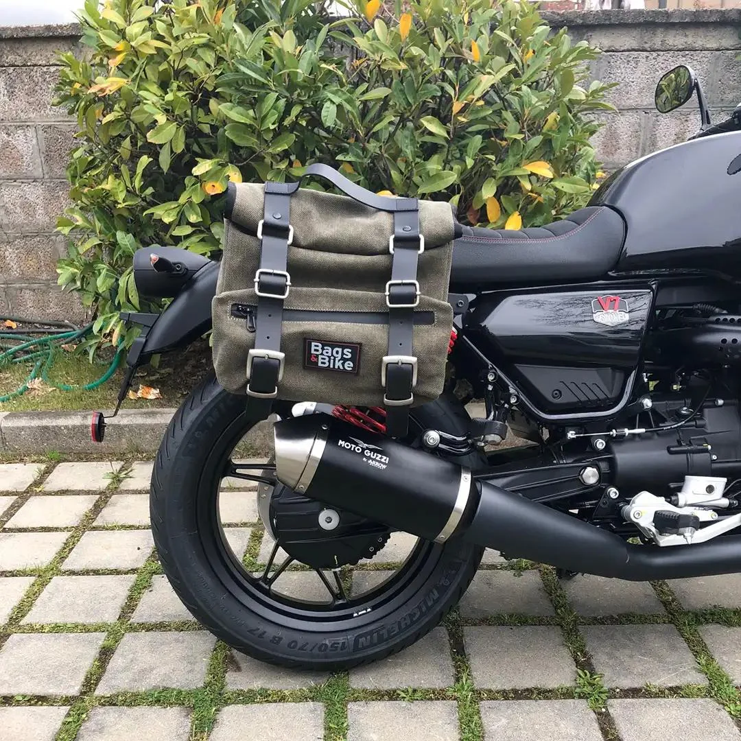 Borse laterali per Moto Guzzi V7 Special Edition, coppia di borse SAHARA in Verde - immagine 2